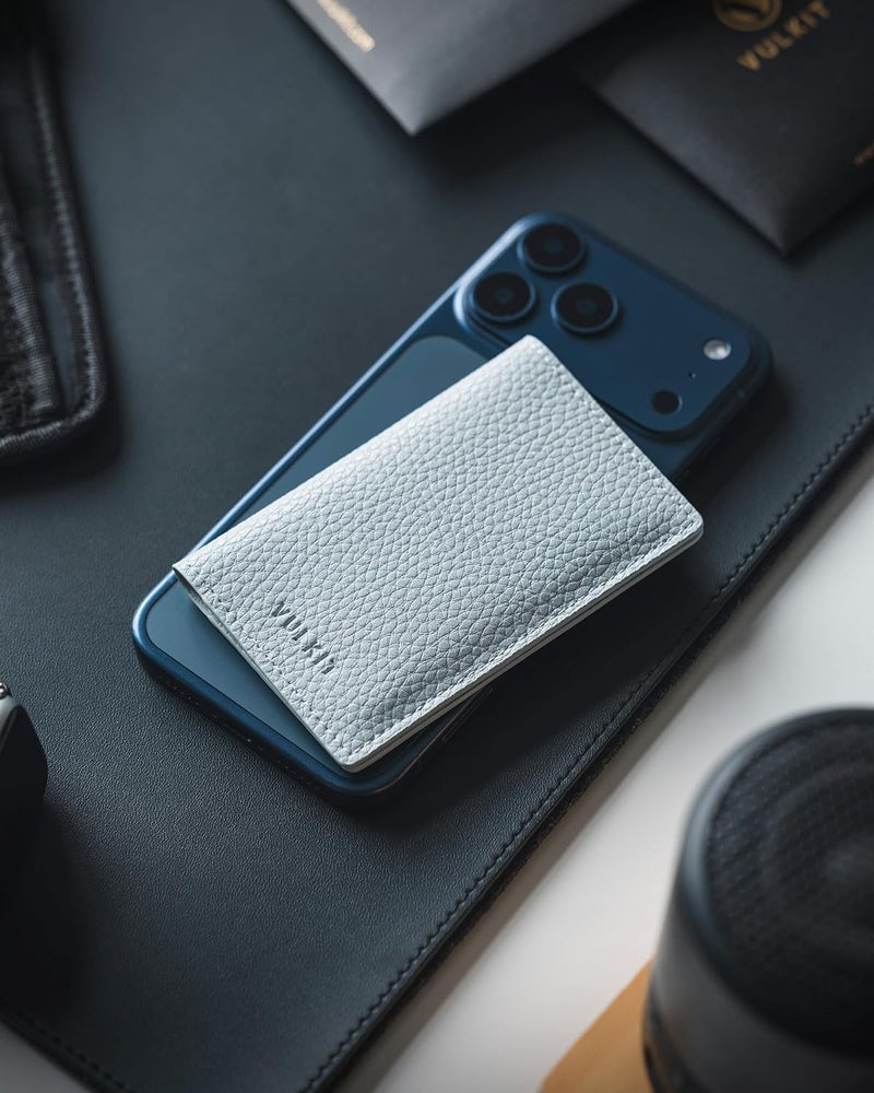 VULKIT Leather Business Card Holder 2 Sided Slim Business Name Card Organizer for Men or Women (Litchi Blue) - Image 5